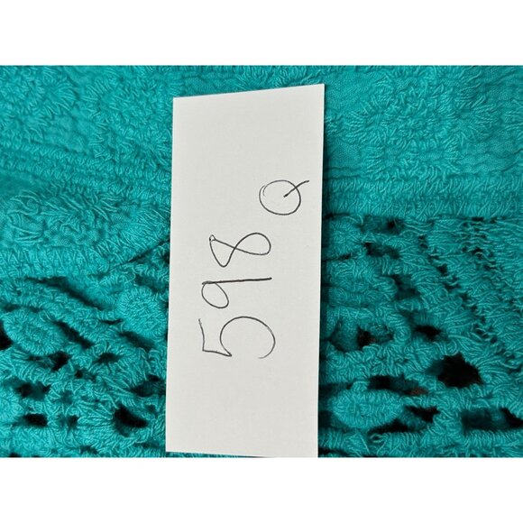 Farmers Market By Oneworld Lace Trim Open Front Cardigan Teal Sz Large Crinkle - Picture 9 of 10